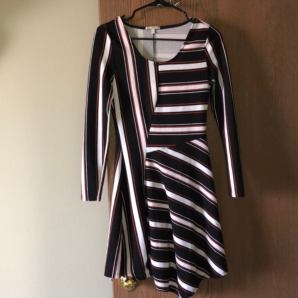 Black red and white stripped dress